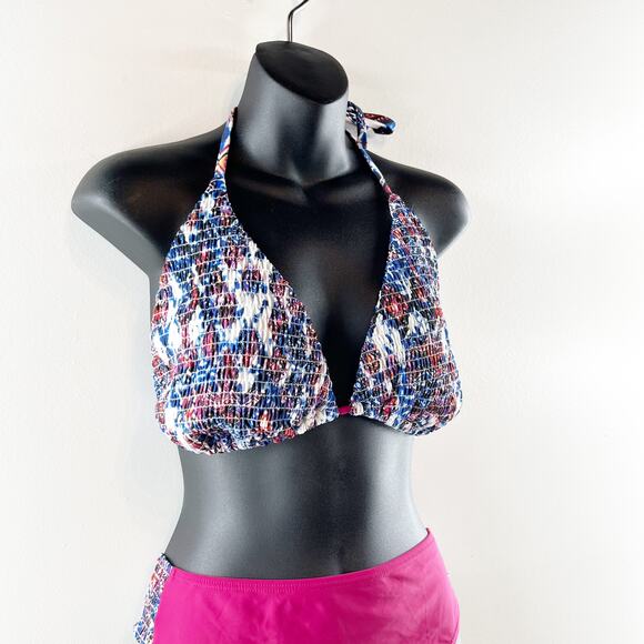 Swimsuits for All Smocked Triangle Top & Bikini Bottom Set Blue Pink 18 - Picture 8 of 15